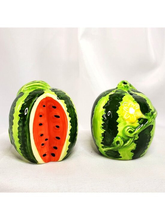 Other - VTG Watermelon Ceramic Salt & Pepper Shakers Hand-Painted 2.75" Tall